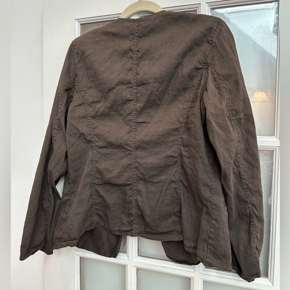 Eileen Fisher Brown Linen Open Front Jacket Size Medium M Minimalist Preppy - Picture 2 of 9